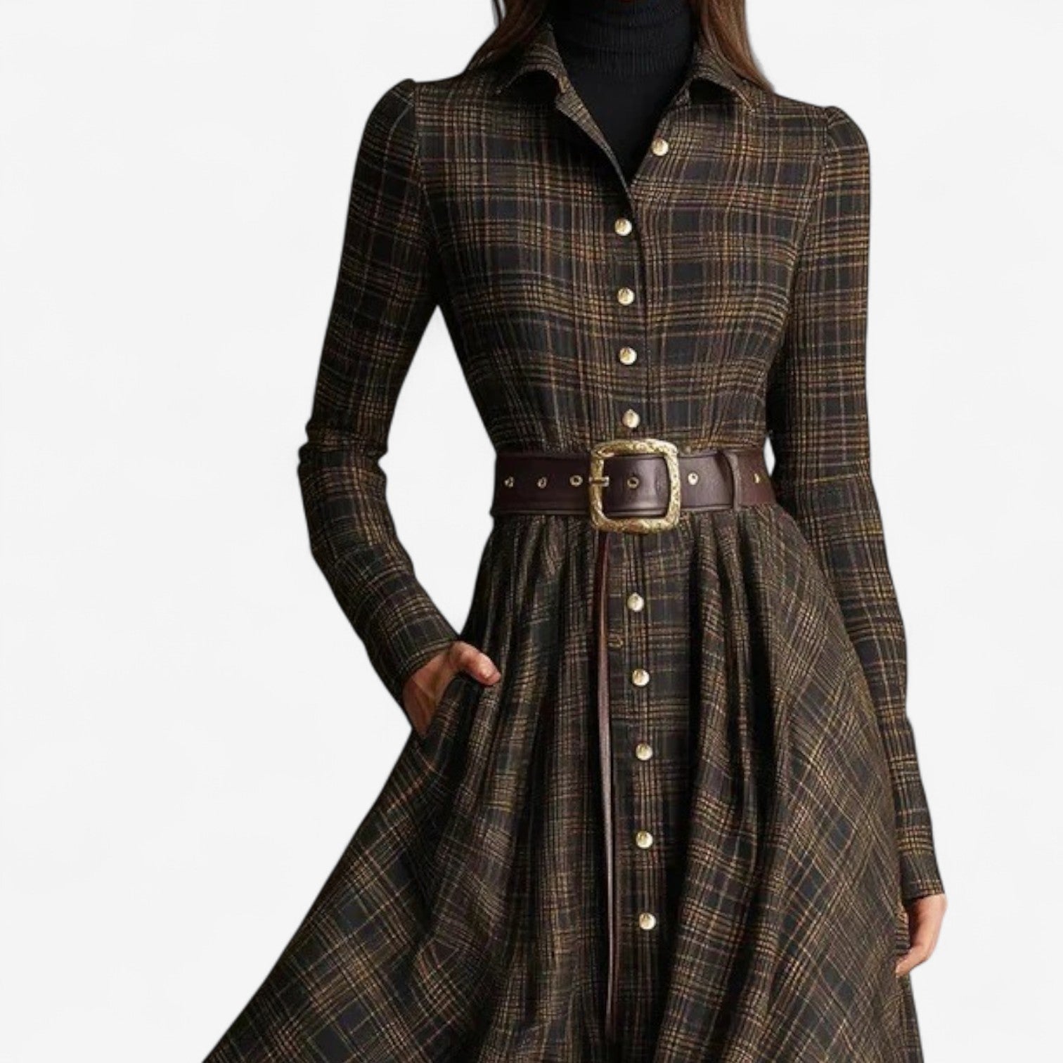 Sara™ – Elegancka Sukienka Maxi w Kratę