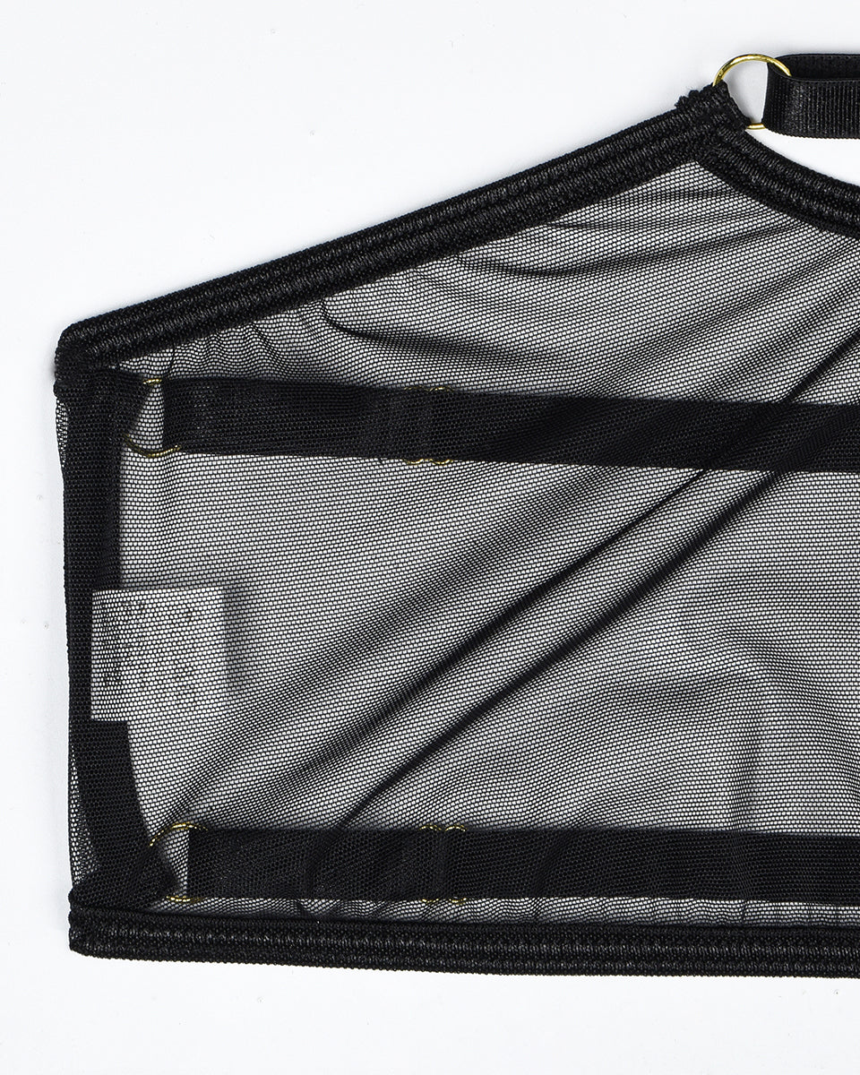 Eline™ | Przezroczysty Zestaw Bielizny z Siatki 4-częściowy z Biustonoszem i Kokardą