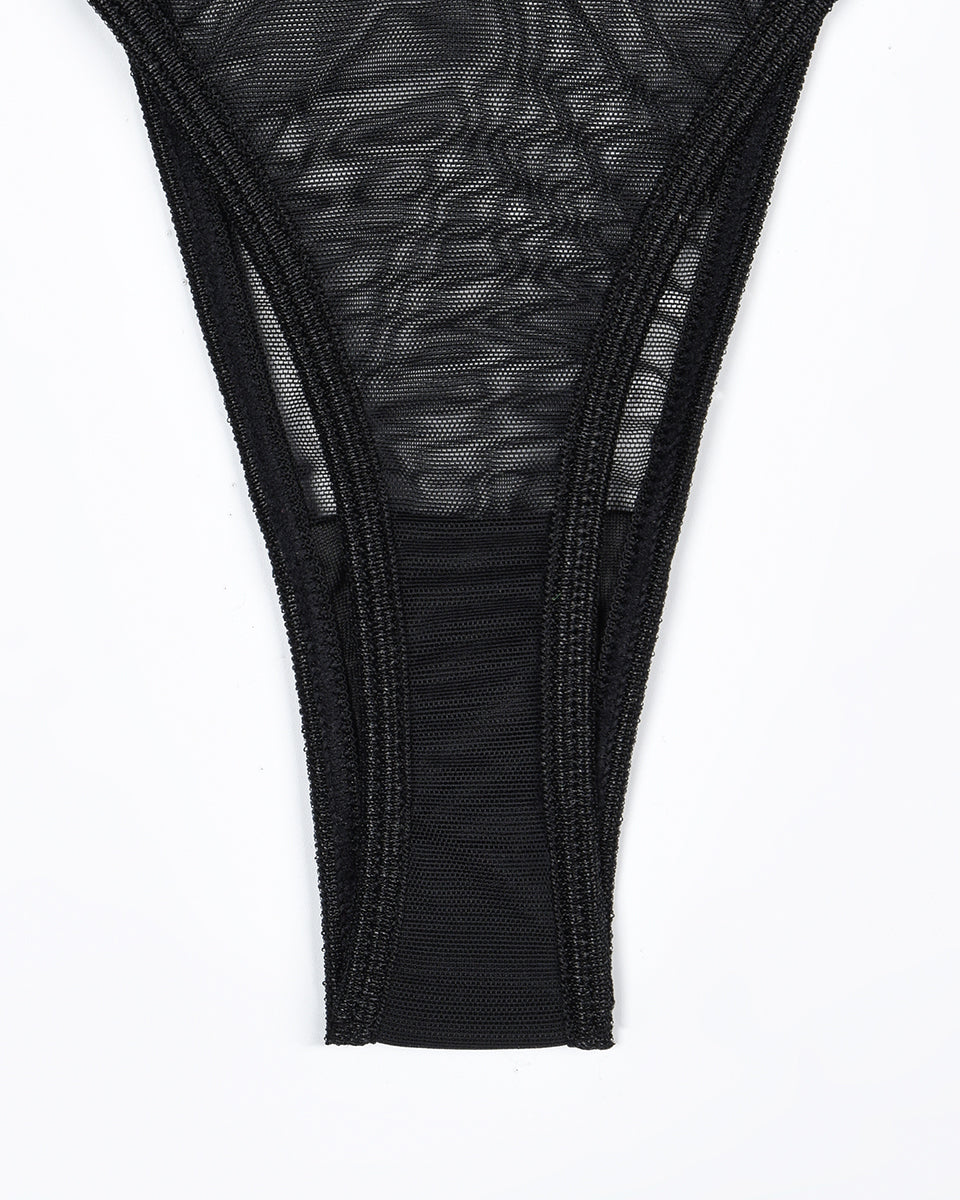 Eline™ | Przezroczysty Zestaw Bielizny z Siatki 4-częściowy z Biustonoszem i Kokardą