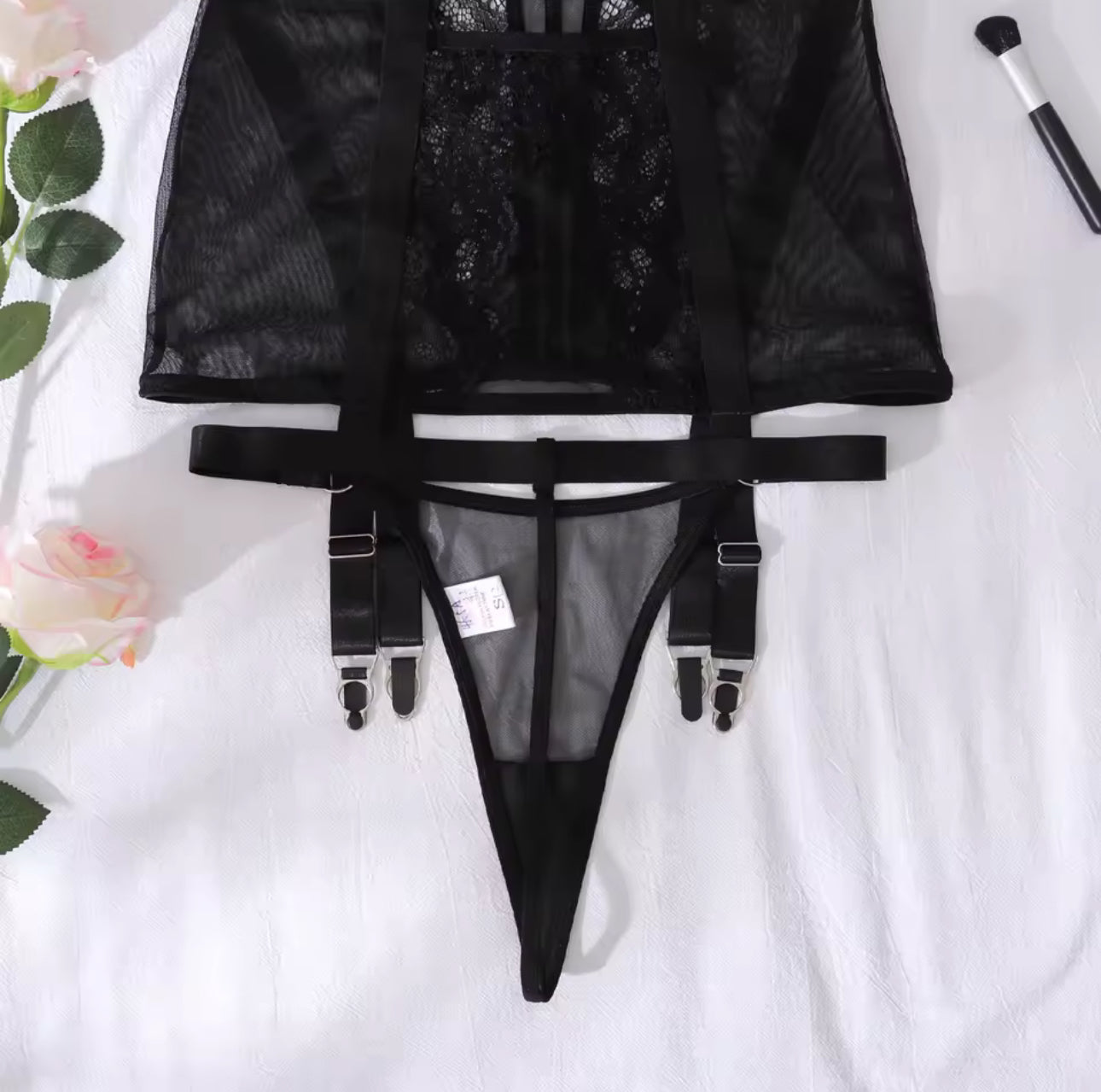 Alessandra™ | Satynowa Czarna Koszulka Nocna Mirage